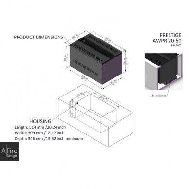 AFIRE PREMIUM AWP-20-50 įmontuojamas elektrinis vandens garų židinys 12