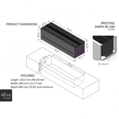 AFIRE PREMIUM AWPR-40-100 įmontuojamas elektrinis vandens garų židinys 12