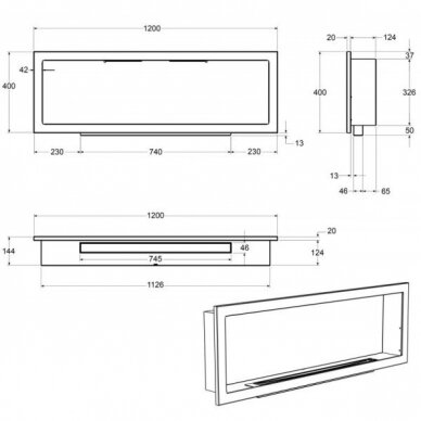 BIOHEAT 1200x400 GLASS TUV BLACK sienas-iebūvēts biokamīns (Kopija) 1