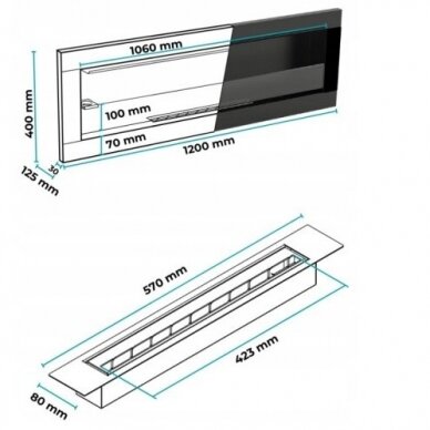 BIOHEAT 1200x400x125 GLASS TUV BLACK bioethanol fireplace wall-mounted-insert 1