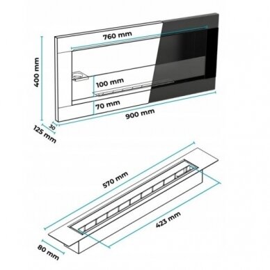 BIOHEAT 900x400x125 GLASS TUV INOX biožidinys įmontuojamas - pakabinamas 1