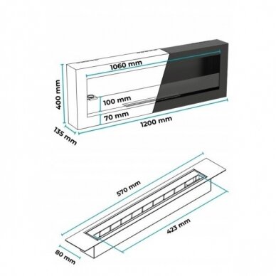 BIOHEAT 1200x400x135 BOX BLACK bioethanol fireplace wall-mounted 1