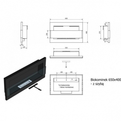 BIOHEAT 650x400INOX H-LINE GLASS биокамин настенный, подвесной-встраиваемый 1