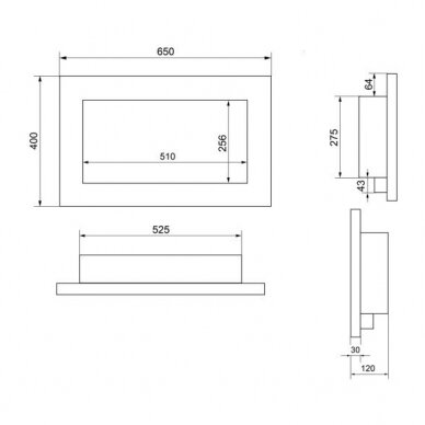 BIOHEAT 650x400 TUV BLACK GLASS biožidinys įmontuojamas - pakabinamas su stiklu 2