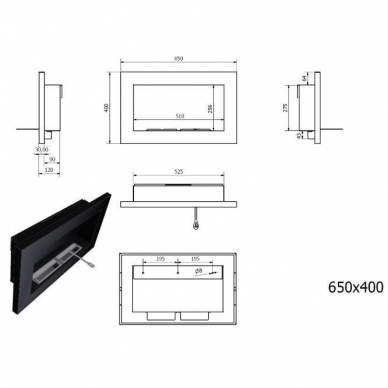 BIOHEAT 650x400 TUV BLACK LESS bioethanol fireplace wall-mounted-insert 2