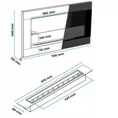 BIOHEAT 700x400x125 GLASS TUV INOX biokamin seinale-sisseehitatav 1