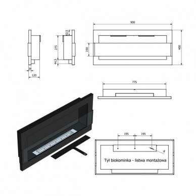 BIOHEAT 900x400 H-LINE INOX GLASS биокамин настенный, подвесной-встраиваемый 1