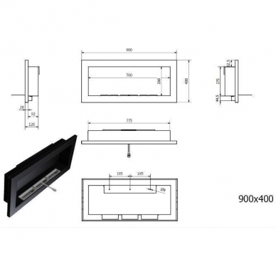 BIOHEAT 900x400 TUV BLACK bioethanol fireplace wall-mounted-insert 2