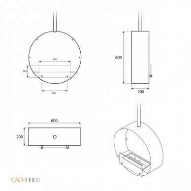 CACHFIRES OTTAWA 60 BLACK навесной потолочный биокамин 3