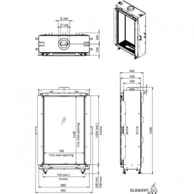 ELEMENT4 SKY MEDIUM FRONT BIO iebūvēts biokamīns 1