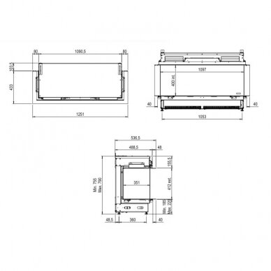 FABER e-MatriX Linear 1050-400 III įmontuojamas vandens garų elektrinis židinys trijų pusių 1