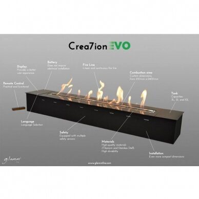 GlammFire Crea7ion EVOPlus 1200 FIRE LINE iebūvēts biokamīns 1