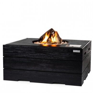 HAPPY COCOONING RECTANGULAR BLACK TEAK BLACK outdoor gas fireplace