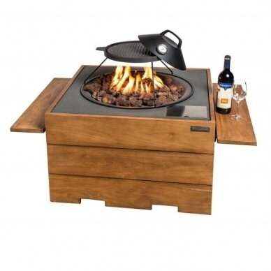 HAPPY COCOONING SQUARE TEAK BLACK outdoor gas fireplace 2