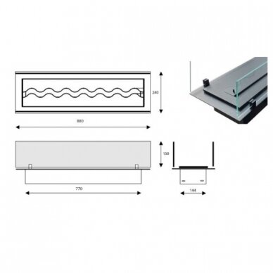 KAMI FALA 800x160 GLASS bioethanol fireplace insert 1