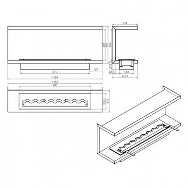 KAMI IZALKO 1184X467X274 bioethanol built-in fireplace 1