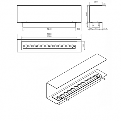 KAMI IZALKO 1500X400X300 bioethanol built-in fireplace 1