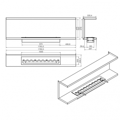 KAMI IZALKO 1780X555X325 bioethanol built-in fireplace 1