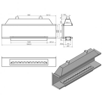 KAMI IZALKO 1840X480X300 bioethanol built-in fireplace 1