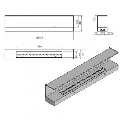 KAMI IZALKO 2390X380X320 bioethanol built-in fireplace 2