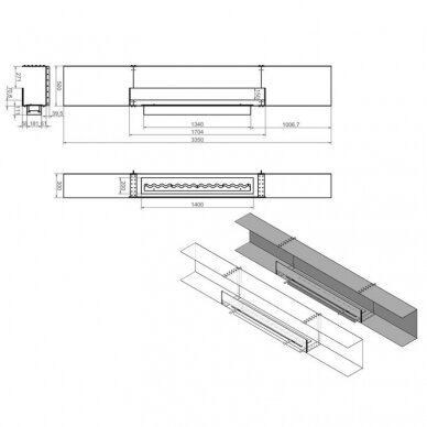 KAMI IZALKO 3350X500X300 bioethanol built-in fireplace 1