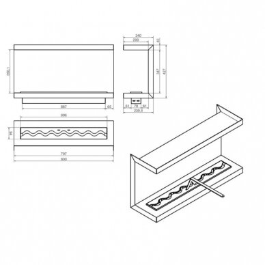 KAMI IZALKO 800X427X240 bioethanol built-in fireplace 1