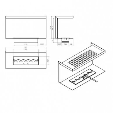 KAMI IZALKO 800X438X312 bioethanol built-in fireplace 1