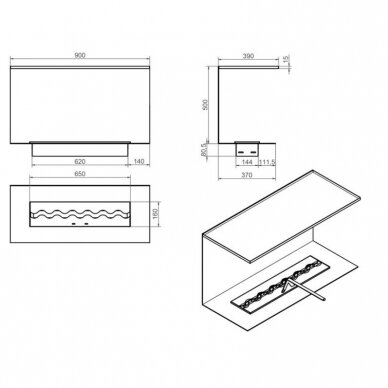 KAMI IZALKO 900X500X390 bioethanol built-in fireplace 1