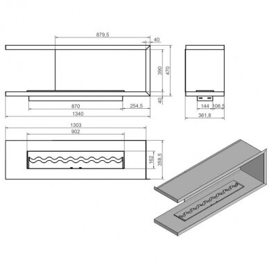 KAMI NEGRO 1340x470x362 bioethanol built-in fireplace