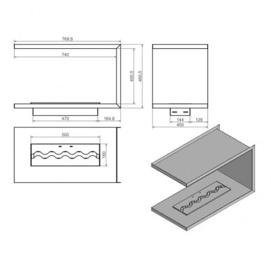 KAMI NEGRO 770x460x400 bioethanol built-in fireplace