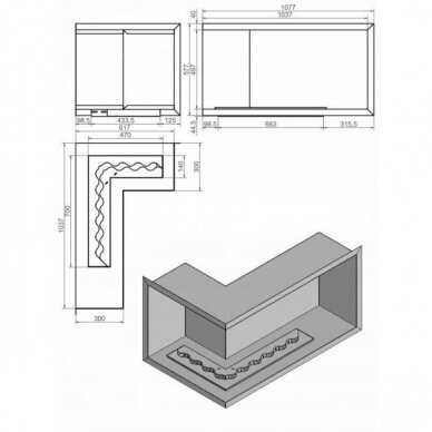 KAMI NILA 1040x620x500 L bioethanol built-in fireplace 1