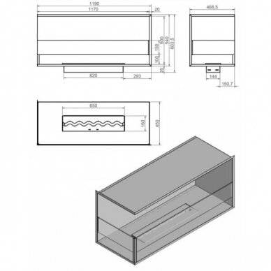 KAMI NILA 1190x603x468 L bioethanol built-in fireplace 1