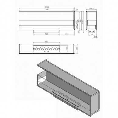 KAMI NILA 1350x460x248 L biokamin sisseehitatav 1