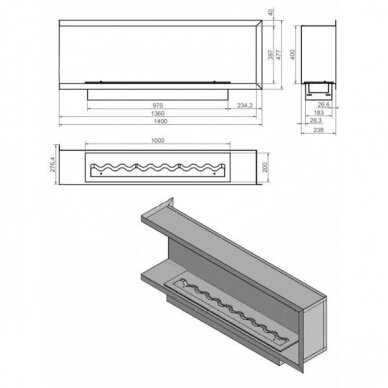 KAMI NILA 1400x477x238 L биокамин встраиваемый 1