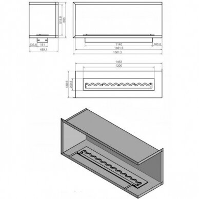 KAMI NILA 1500x6007x489 L biokamin sisseehitatav 1