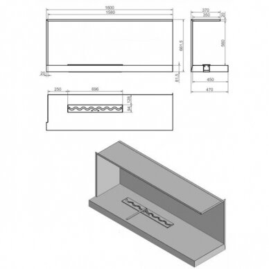 KAMI NILA 1600x661x450 L bioethanol built-in fireplace 1