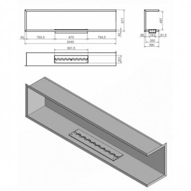 KAMI NILA 2400x497x390 R bioethanol built-in fireplace 1