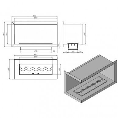 KAMI NILA 690X380X300 L bioethanol built-in fireplace 1