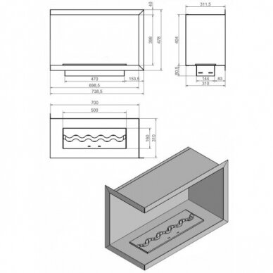 KAMI NILA 700X398X310 L bioethanol built-in fireplace 1