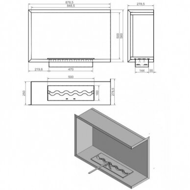 KAMI NILA 878X560X278 L bioethanol built-in fireplace 1