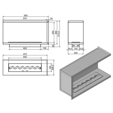 KAMI NILA 900x460x300 L bioethanol built-in fireplace 1