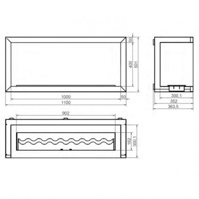 KAMI PELE 1000x400x250 bioethanol built-in fireplace 1