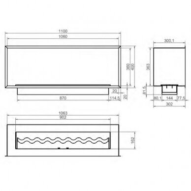 KAMI PELE 1060x360x300 bioethanol built-in fireplace 1