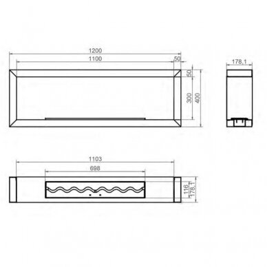 KAMI PELE 1100x300x180 bioethanol built-in fireplace 1