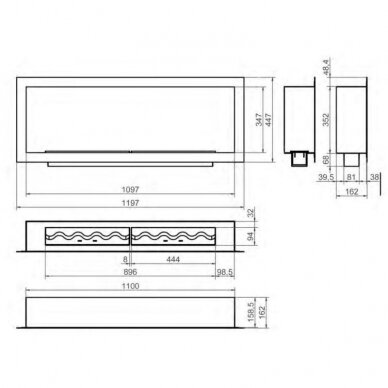 KAMI PELE 1100x350x162 bioethanol built-in fireplace 1