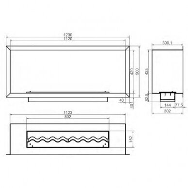 KAMI PELE 1120x420x300 iebūvēts biokamīns 1