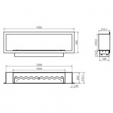 KAMI PELE 1270x360x210 bioethanol built-in fireplace 1