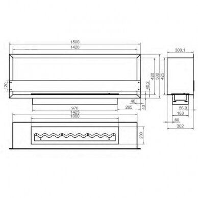 KAMI PELE 1420x420x300 bioethanol built-in fireplace 1