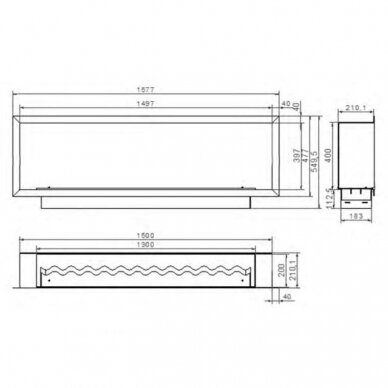 KAMI PELE 1500x397x210 bioethanol built-in fireplace 1