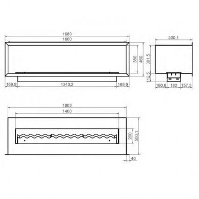 KAMI PELE 1600x380x500 bioethanol built-in fireplace 1